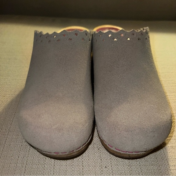 SANITA Size 37EU / 6.5 USA Tan Suede Clogs Wooden Sole Open Back Shoes Laser Cut main image 4